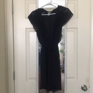 Navy blue tie waist dress.